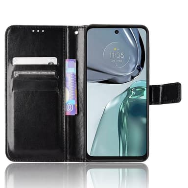 SKALO Motorola Moto G62 5G Crazy Horse Plånbok PU Läder - Svart