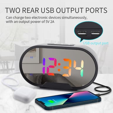 Digital väckarklocka steglös avbländande snoozefunktion 2 USB-portar s