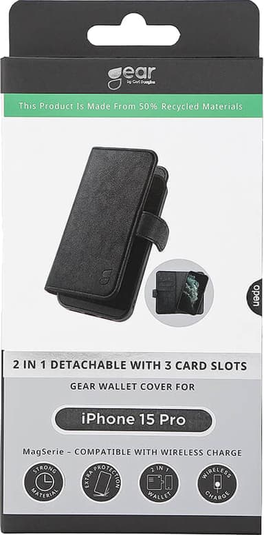 Gear 2in1 iPhone 15 Pro 3 plånboksfodral (svart)