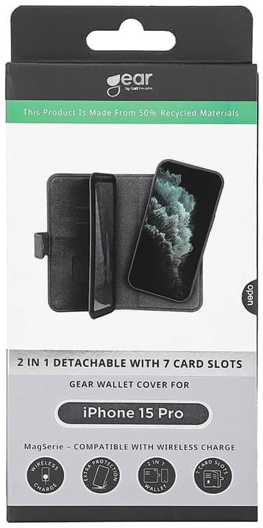 Gear 2in1 iPhone 15 Pro 7 plånboksfodral (svart)