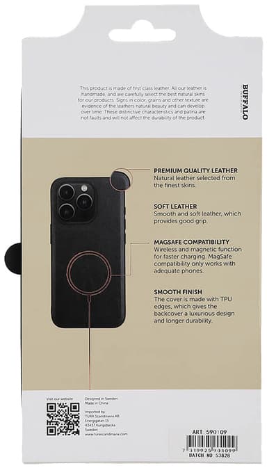 Buffalo iPhone 15 Pro Leather MagSeries fodral (svart)