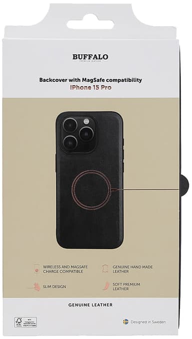 Buffalo iPhone 15 Pro Leather MagSeries fodral (svart)