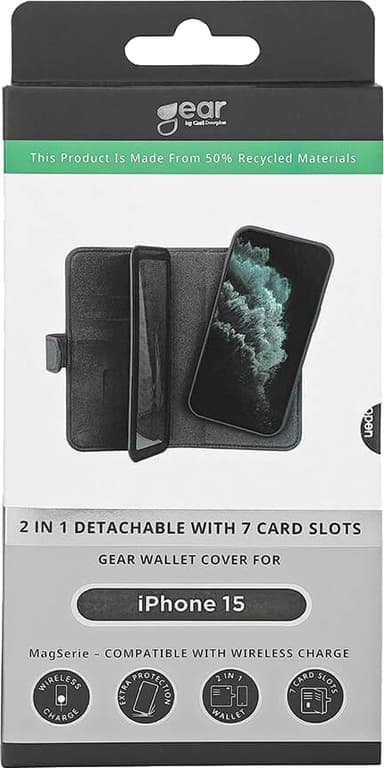 Gear 2in1 iPhone 15 7 plånboksfodral (svart)