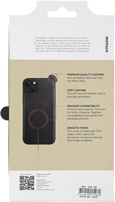Buffalo iPhone 15 Plus Leather MagSeries fodral (svart)