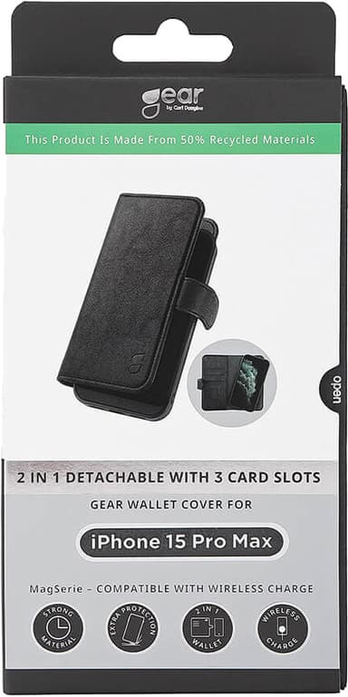 Gear 2in1 iPhone 15 Pro Max 3 plånboksfodral (svart)