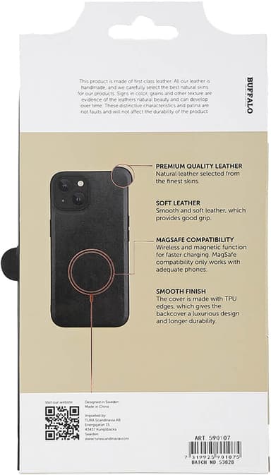 Buffalo iPhone 15 Leather MagSeries fodral (svart)