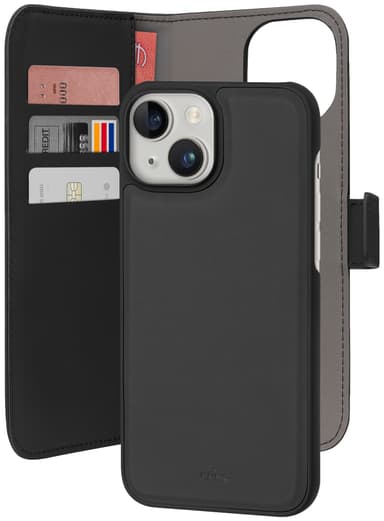 Puro 2-i-1 plånboksfodral till iPhone 15 (svart)