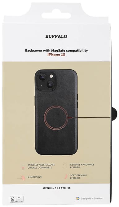 Buffalo iPhone 15 Leather MagSeries fodral (svart)
