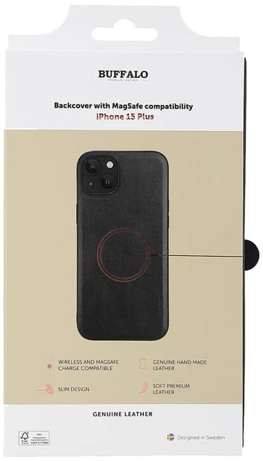 Buffalo iPhone 15 Plus Leather MagSeries fodral (svart)