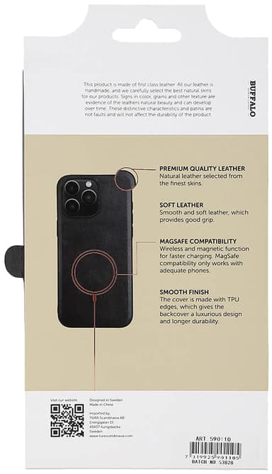 Buffalo iPhone 15 Pro Max Leather MagSeries fodral (svart)