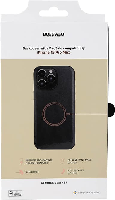 Buffalo iPhone 15 Pro Max Leather MagSeries fodral (svart)