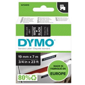 DYMO D1 märktejp standard 19mm, vitt på svart, 7m rulle (45811)
