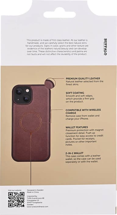 Buffalo iPhone 15 2-i-1 Leather MagSeries plånboksfodral (brunt)