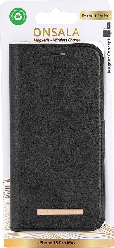 Onsala iPhone 15 Pro Max Magnetic Eco plånboksfodral (svart)
