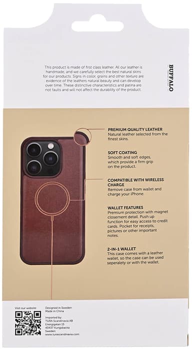 Buffalo iPhone 15 Pro 2-i-1 Leather MagSeries plånboksfodral (brunt)