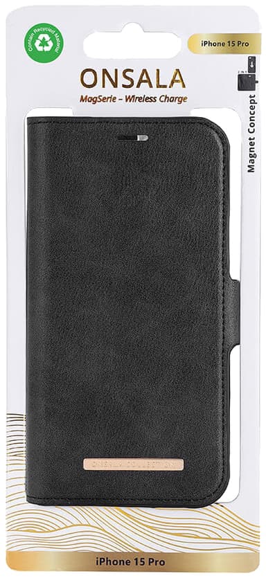 Onsala iPhone 15 Pro Magnetic Eco plånboksfodral (svart)