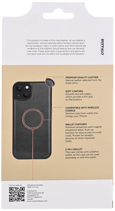 Buffalo iPhone 15 Plus 2-i-1 Leather MagSeries plånboksfodral (svart)