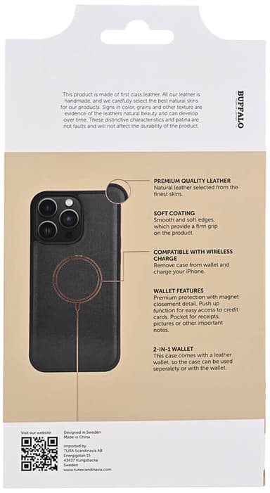 Buffalo iPhone 15 Pro Max 2-i-1 Leather MagSeries plånboksfodral (svart)