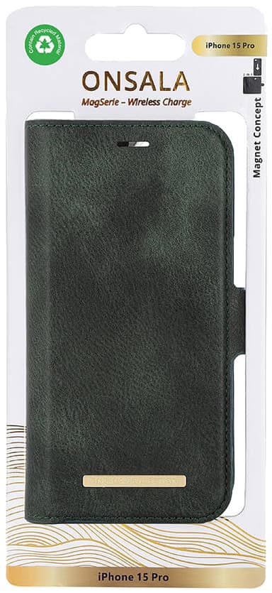 Onsala iPhone 15 Pro Magnetic Eco plånboksfodral (grönt)