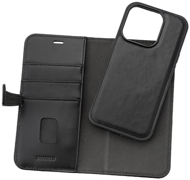 Buffalo iPhone 15 Pro 2-i-1 Leather MagSeries plånboksfodral (svart)