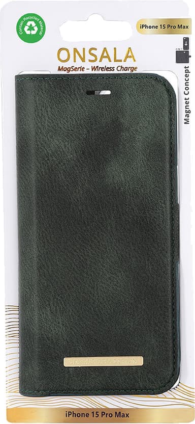 Onsala iPhone 15 Pro Max Magnetic Eco plånboksfodral (grönt)