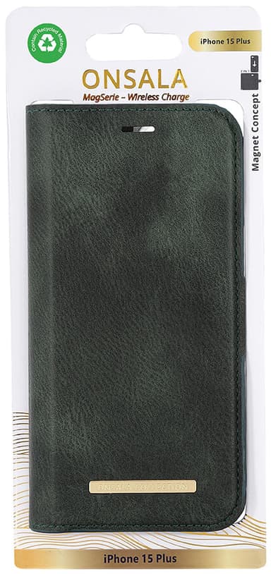Onsala iPhone 15 Plus Magnetic Eco plånboksfodral (grönt)