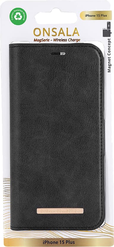 Onsala iPhone 15 Plus Magnetic Eco plånboksfodral (svart)
