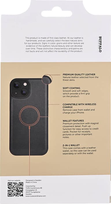 Buffalo iPhone 15 2in1 Leather MagSeries plånboksfodral (svart)