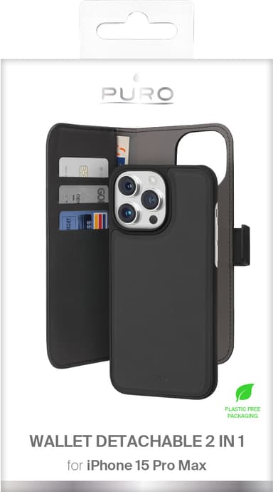 Puro 2in1 iPhone 15 Pro Max plånboksfodral (svart)