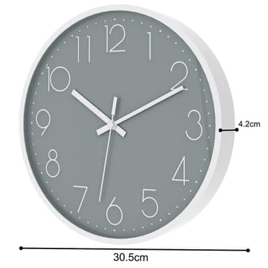 Väggklocka i30,5 cm diameter Klocka (vit - grå)