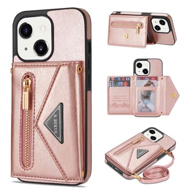 SKALO iPhone 15 PU Läder Skal med Plånbok - Rosa