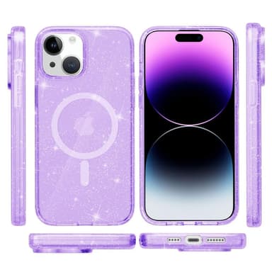 SKALO iPhone 15 Glitter Magnetring TPU Skal - Lila
