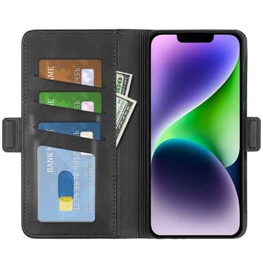 SKALO iPhone 15 Plus Premium Plånboksfodral - Svart