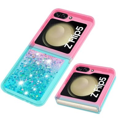 SKALO Samsung Z Flip5 Kvicksand Glitter Hjärtan TPU-skal - Rosa-Turkos