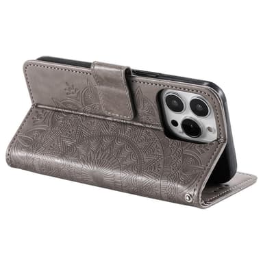 SKALO iPhone 15 Pro Mandala Plånboksfodral - Grå