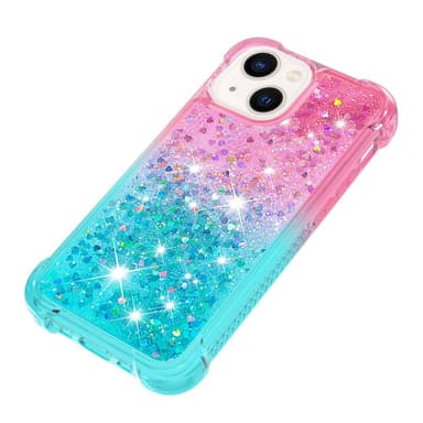 SKALO iPhone 15 Kvicksand Glitter Hjärtan TPU-skal - Rosa-Turkos