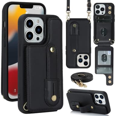 SKALO iPhone 15 Pro PU Läder Skal med Plånbok - Svart