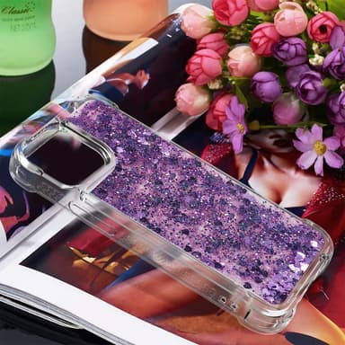 SKALO iPhone 15 Pro Kvicksand Glitter Hjärtan TPU-skal - Lila