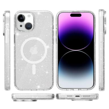 SKALO iPhone 15 Glitter Magnetring TPU Skal - Vit