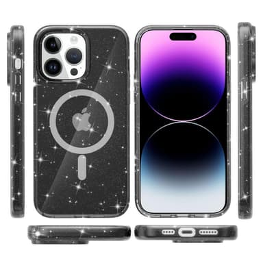 SKALO iPhone 15 Pro Max Glitter Magnetring TPU Skal - Svart