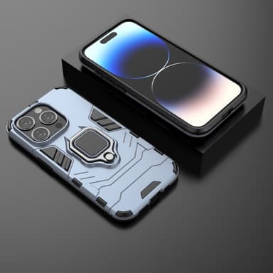 SKALO iPhone 15 Pro Max Armor Hybrid Metallring skal - Blå
