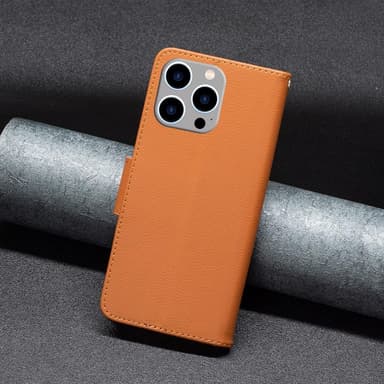 SKALO iPhone 15 Pro Max Litchi Plånboksfodral - Brun