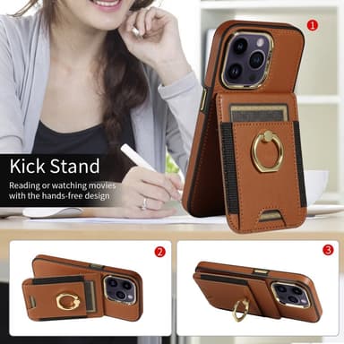 SKALO iPhone 15 Pro PU Läder Skal med Plånbok - Brun