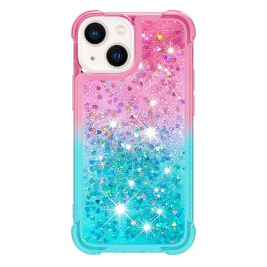 SKALO iPhone 15 Kvicksand Glitter Hjärtan TPU-skal - Rosa-Turkos