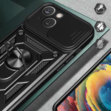 SKALO iPhone 15 Armor Hybrid Metallring Kameraslider - Blå