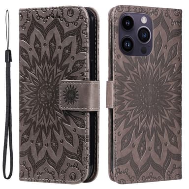 SKALO iPhone 15 Pro Max Mandala Plånboksfodral - Grå