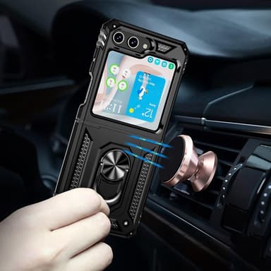 SKALO Samsung Z Flip5 Armor Hybrid Metallring skal - Svart