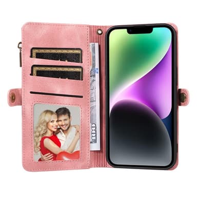 SKALO iPhone 15 Big Wallet 11-FACK Plånboksfodral - Rosa