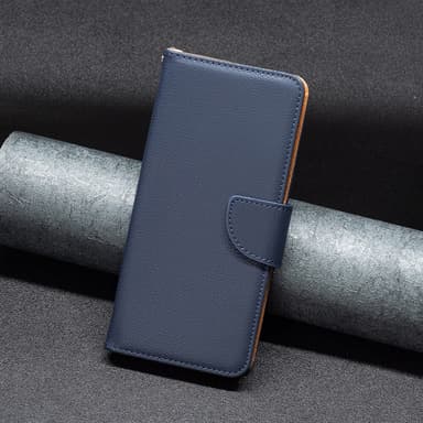 SKALO iPhone 15 Pro Max Litchi Plånboksfodral - Mörkblå
