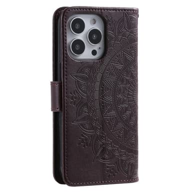 SKALO iPhone 15 Pro Mandala Plånboksfodral - Brun